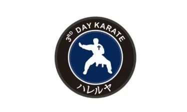 Logo that says "3rd Day Karate" with a illustration of a person practicing karate